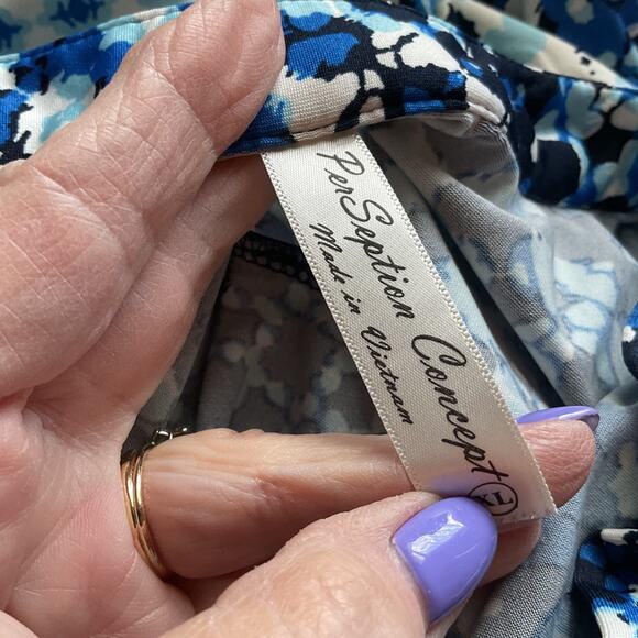 PerSeption Concept V Neck Sleeveless Mosaic Pattern Collared Top XL - Picture 4 of 6